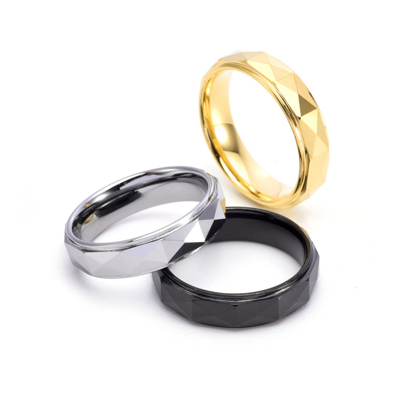 Herrenring aus Wolframcarbid mit diamantgeschliffener Oberfläche – 6 mm, gravurfähig, in Gold / Silber / Schwarz erhältlich