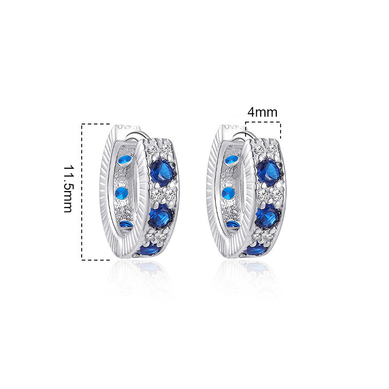 Retro-Vintage Ohrringe mit blauen Zirkonia - Kupfer rhodiniert (18K Weißgoldoptik), Ø1,2cm x 0,4cm