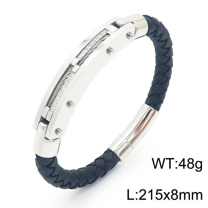 Herren Armband mit Stahldraht-Einlage – Geflochtenes Edelstahl-Lederband
