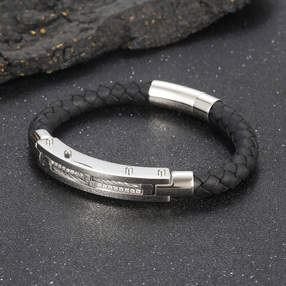 Herren Armband mit Stahldraht-Einlage – Geflochtenes Edelstahl-Lederband