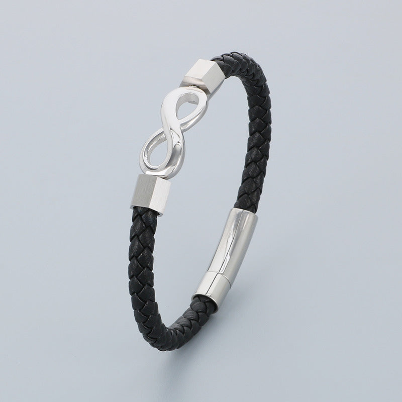 Personalisiertes Lederarmband für Männer mit Edelstahl & Unendlichkeitszeichen
