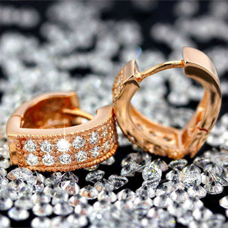 Modische V-Herz Ohrclips mit Doppelreihe Zirkonia - Kupfer rhodiniert/vergoldet