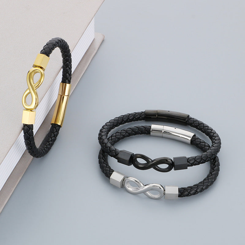 Personalisiertes Lederarmband für Männer mit Edelstahl & Unendlichkeitszeichen