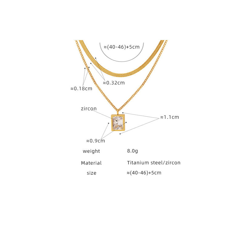 Zirkonia-Würfel Anhänger mit Doppelkette | Titanstahl Schmuck in 18K Gold oder Hochglanz-Silber - Stapelbares Statement