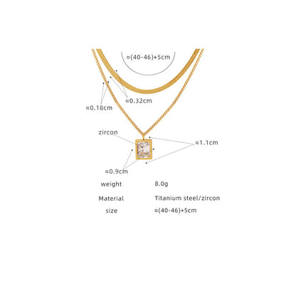 Zirkonia-Würfel Anhänger mit Doppelkette | Titanstahl Schmuck in 18K Gold oder Hochglanz-Silber - Stapelbares Statement