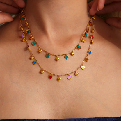 Mehrfarbige Grün-Herz-Kollektion – 18K vergoldeter Edelstahl Schmuck als Armband oder Halskette (wahlweise Gold- oder Silberoptik)
