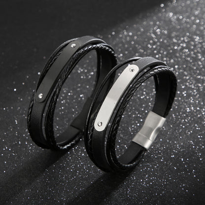 Mehrlagiges Lederarmband mit Edelstahl & Magnetplatte – Handgeflochtener Unikatschmuck
