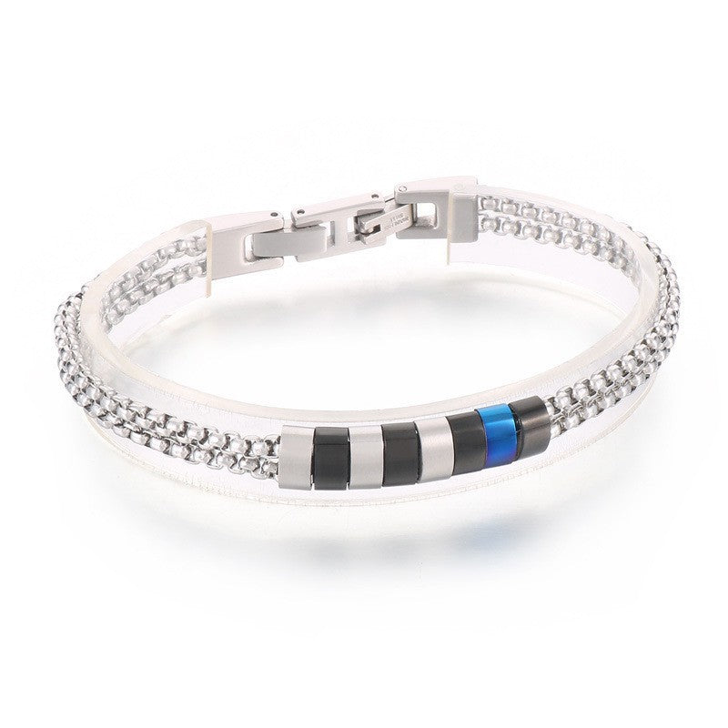 Edelstahl-Armband für Männer mit maritimen Motiven - Anker, Steuerrad, Lebensbaum und Sterne in 2-lagigem Design