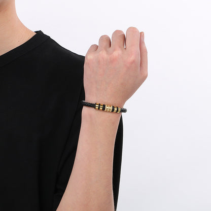 Ledergeflecht-Armband für Herren mit Edelstahl-Magnetverschluss