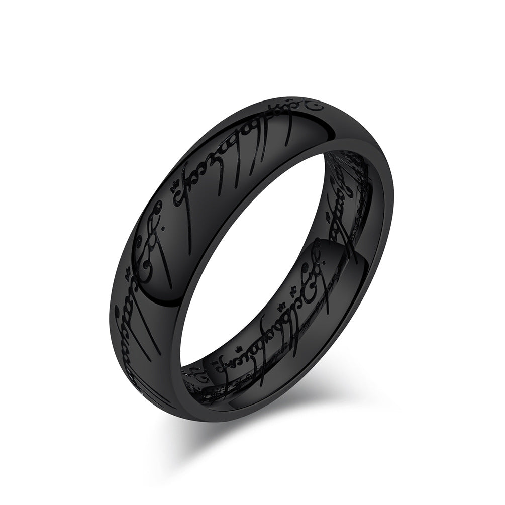 Herr der Ringe Ring - Titanstahl Mittelerde-Replik mit Elfen-Inschriften - Filmgenaue Dark Edition