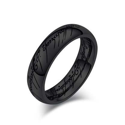 Herr der Ringe Ring - Titanstahl Mittelerde-Replik mit Elfen-Inschriften - Filmgenaue Dark Edition