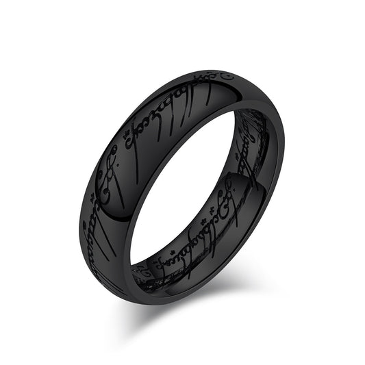 Herr der Ringe Ring - Titanstahl Mittelerde-Replik mit Elfen-Inschriften - Filmgenaue Dark Edition