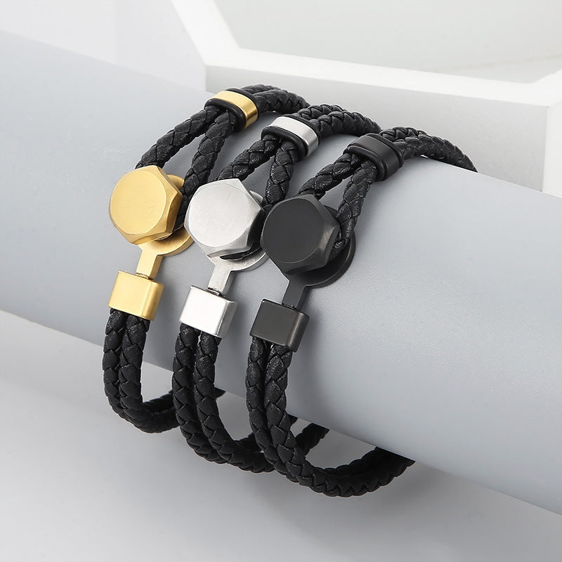 Retro Lederarmband mit Punkträgern – Doppelt geflochten & Individuell
