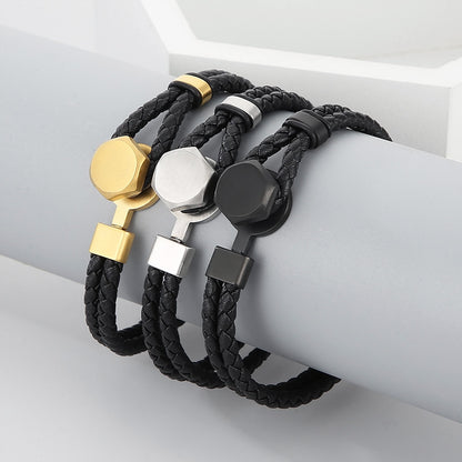 Retro Lederarmband mit Punkträgern – Doppelt geflochten & Individuell