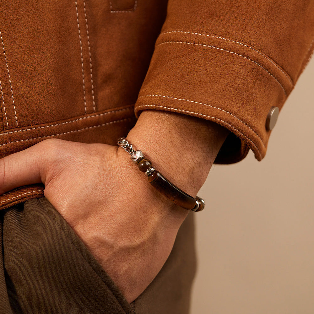 Edelstahl-Kettenarmband mit Tigerauge & Titan – Für Herren