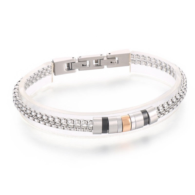 Edelstahl-Armband für Männer mit maritimen Motiven - Anker, Steuerrad, Lebensbaum und Sterne in 2-lagigem Design