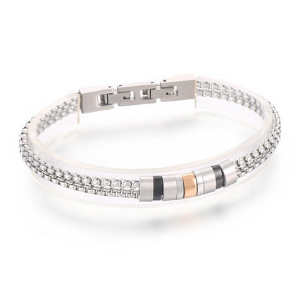 Edelstahl-Armband für Männer mit maritimen Motiven - Anker, Steuerrad, Lebensbaum und Sterne in 2-lagigem Design