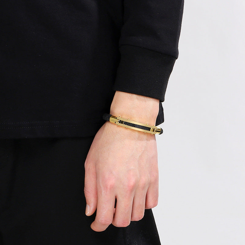 Modisches Herren-Armband aus Edelstahl & geflochtenem Leder - Mit Fiber- oder Stahldraht-Einlagen