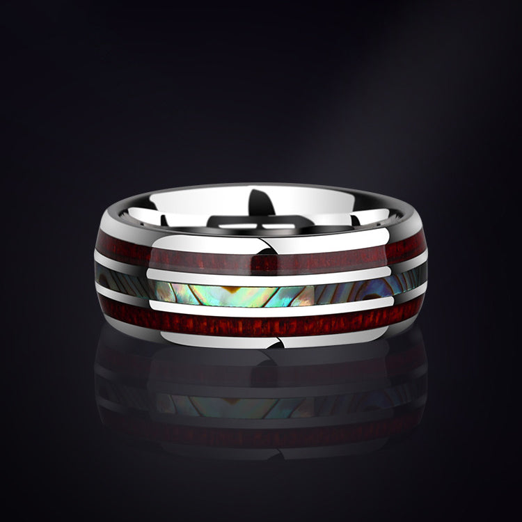 Natur-Inspirierter Wolframcarbid-Ring – Perlmutt & Edelholz in 8mm Breite