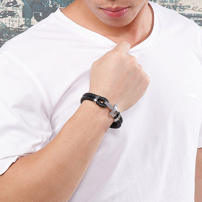 Edelstahl Armband für Herren – Stilvolles Ledergeflecht mit geometrischem Verschluss