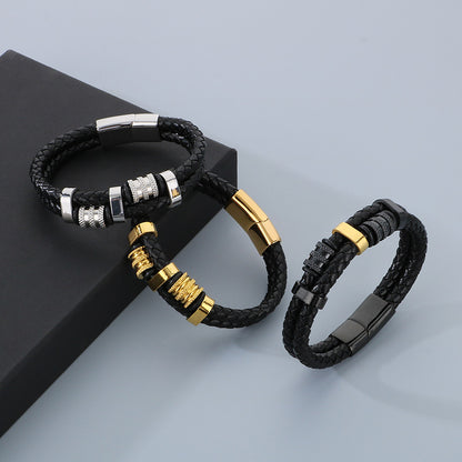 Mehrlagiges Ledergeflecht-Armband aus Edelstahl – Retro-Punk-Design mit Magnetverschluss