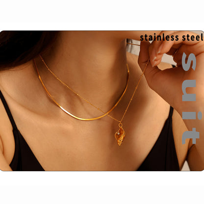 Schneckenhaus-Anhängerkette mit Kunstperle | Stapelbares Edelstahl-Set - 18k Gold oder Hochglanz-Silberoptik