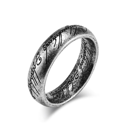 Herr der Ringe Ring - Titanstahl Mittelerde-Replik mit Elfen-Inschriften - Filmgenaue Dark Edition
