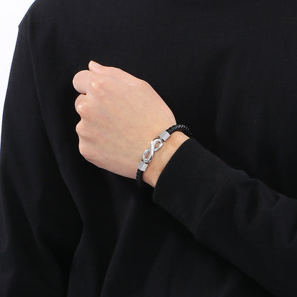 Personalisiertes Lederarmband für Männer mit Edelstahl & Unendlichkeitszeichen