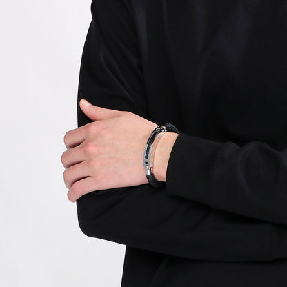 Modisches Herren-Armband aus Edelstahl & geflochtenem Leder - Mit Fiber- oder Stahldraht-Einlagen