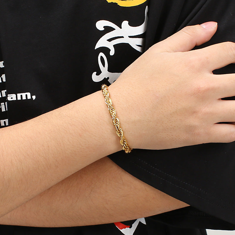 Herren Armband aus 18k vergoldetem Edelstahl - Geflochtenes Twisted Seil Design