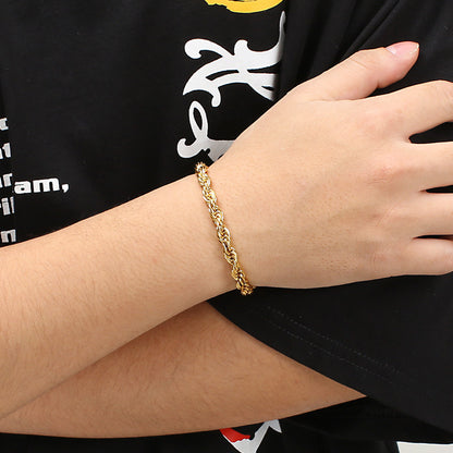 Herren Armband aus 18k vergoldetem Edelstahl - Geflochtenes Twisted Seil Design
