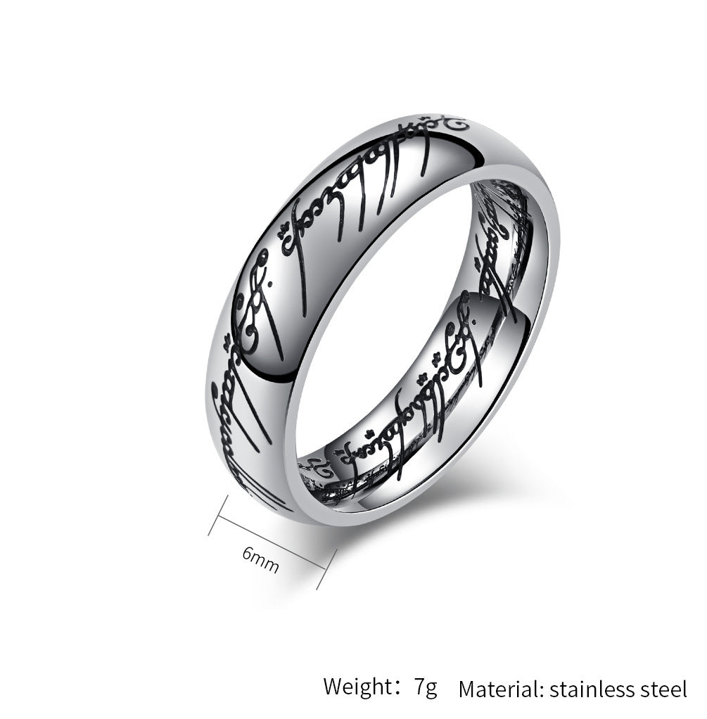 Herr der Ringe Ring - Titanstahl Mittelerde-Replik mit Elfen-Inschriften - Filmgenaue Dark Edition