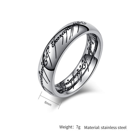 Herr der Ringe Ring - Titanstahl Mittelerde-Replik mit Elfen-Inschriften - Filmgenaue Dark Edition