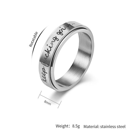 Motivring ,Keep Fucking Going' - Drehbarer Titan Ring - Rebellischer Spruchschmuck