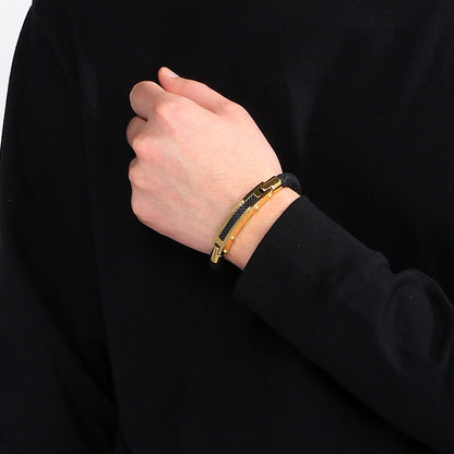 Modisches Herren-Armband aus Edelstahl & geflochtenem Leder - Mit Fiber- oder Stahldraht-Einlagen