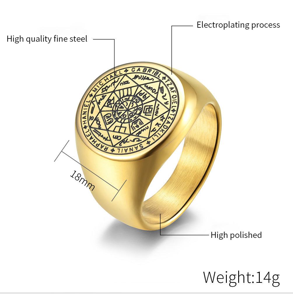 Mystischer Siebenstern-Ring - Titanstahl Herrenring mit esoterischem Design