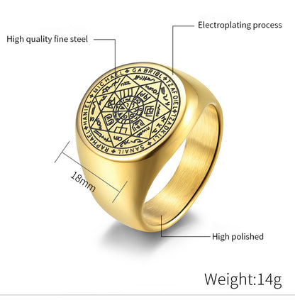 Mystischer Siebenstern-Ring - Titanstahl Herrenring mit esoterischem Design