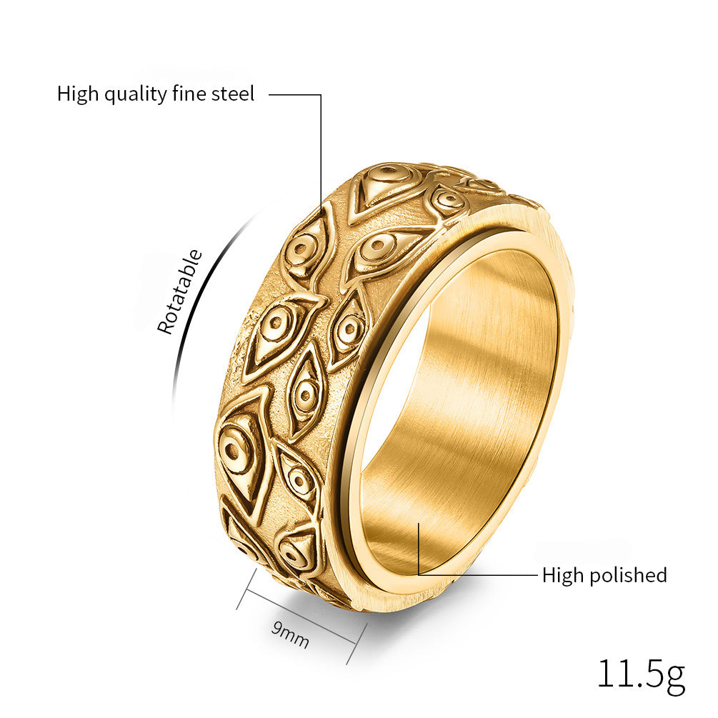 Dämonen-Auge Titanring für Herren | Drehbarer Anti-Stress-Ring - 316L Edelstahl im Vintage-Design
