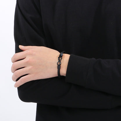 Personalisiertes Lederarmband für Männer mit Edelstahl & Unendlichkeitszeichen