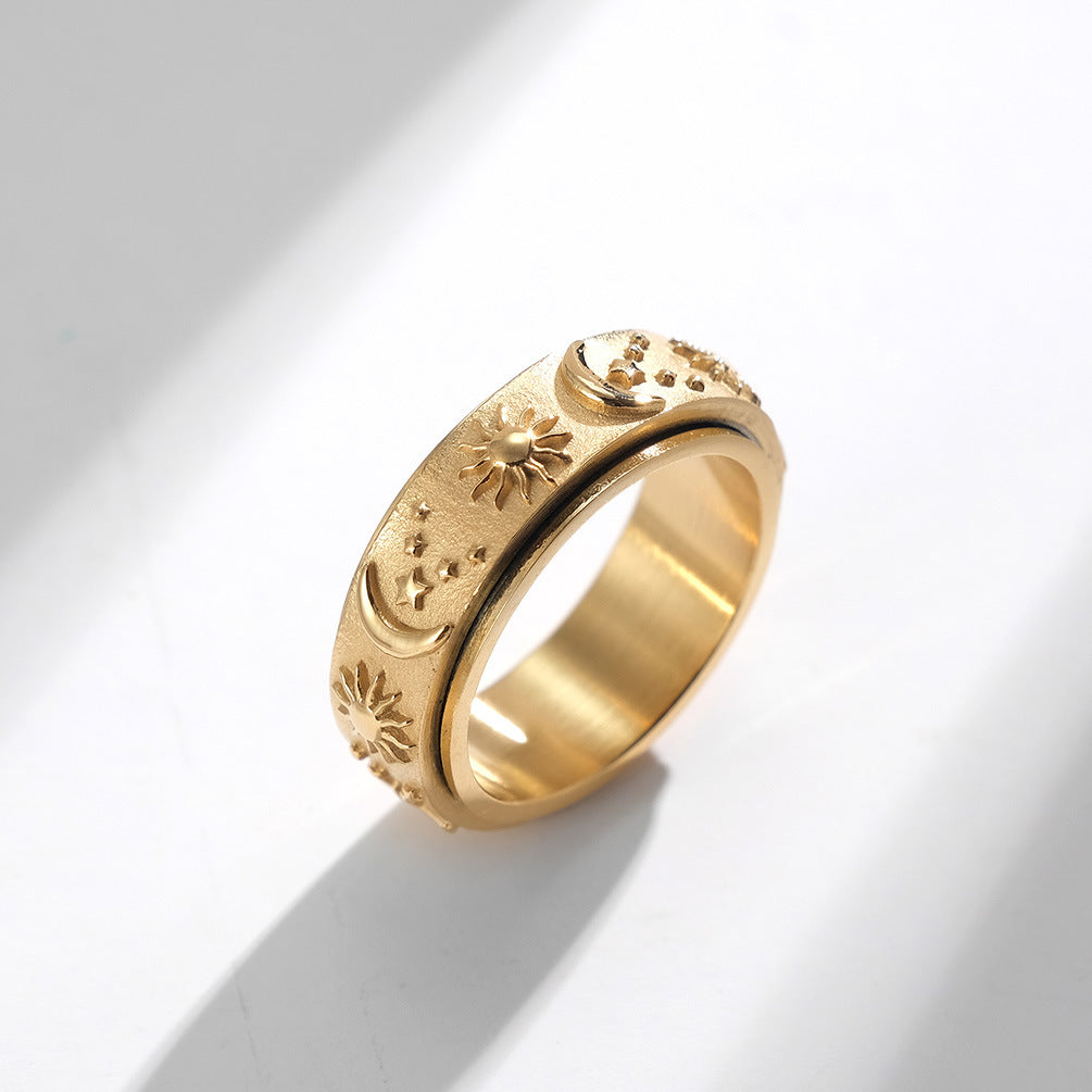 Stern-Mond-Sonne Titanring | Drehbarer Anti-Stress-Ring - 316L Edelstahl mit Himmelsmotiv