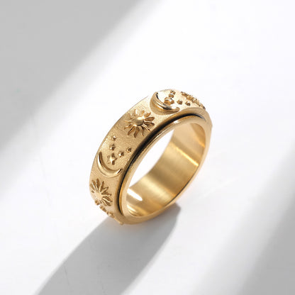 Stern-Mond-Sonne Titanring | Drehbarer Anti-Stress-Ring - 316L Edelstahl mit Himmelsmotiv