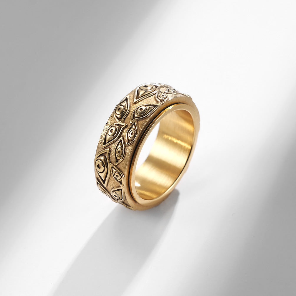 Dämonen-Auge Titanring für Herren | Drehbarer Anti-Stress-Ring - 316L Edelstahl im Vintage-Design