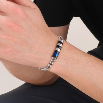 Edelstahl-Armband für Männer mit maritimen Motiven - Anker, Steuerrad, Lebensbaum und Sterne in 2-lagigem Design