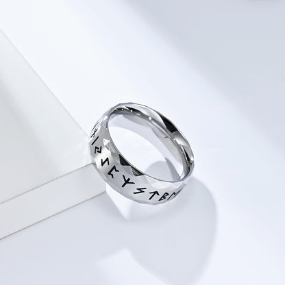 Wikinger Ring mit Runen - Titanstahl Herrenring im Vintage Design - Nordischer Männerschmuck - Keltischer Symbolring