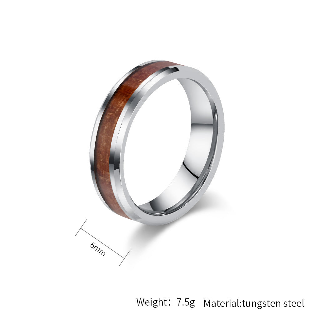 PIOWNN® Schlichter Wolframkarbid Ring mit Holzoptik - 4-6-8mm Unisex Partnerringe