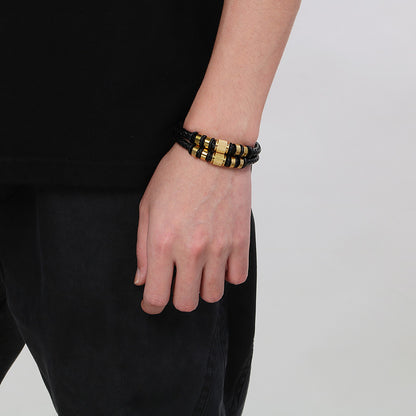 Mehrlagiges Ledergeflecht-Armband aus Edelstahl – Retro-Punk-Design mit Magnetverschluss