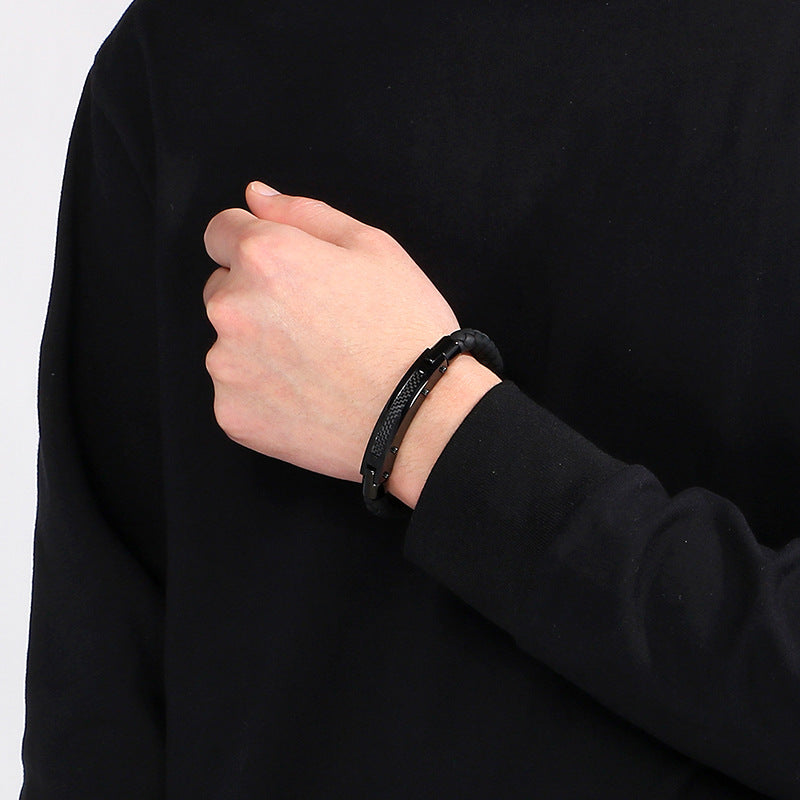 Modisches Herren-Armband aus Edelstahl & geflochtenem Leder - Mit Fiber- oder Stahldraht-Einlagen