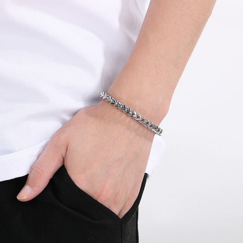 Minimalistische Kubaketten-Armbänder für Paare – Mit strukturiertem Wirbelmuster und Hochglanzschliff