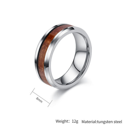 PIOWNN® Schlichter Wolframkarbid Ring mit Holzoptik - 4-6-8mm Unisex Partnerringe