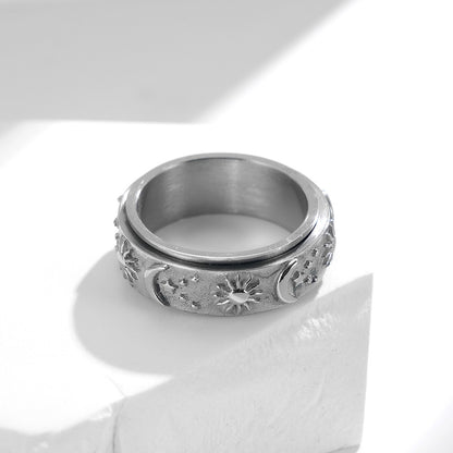 Stern-Mond-Sonne Titanring | Drehbarer Anti-Stress-Ring - 316L Edelstahl mit Himmelsmotiv